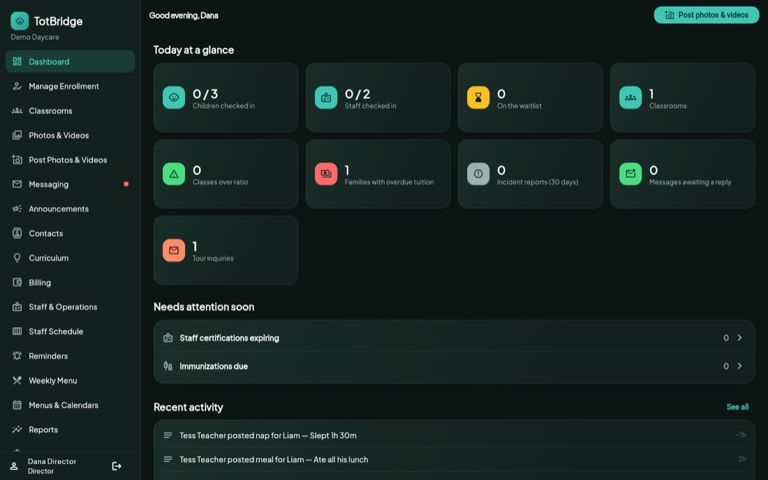 TotBridge Director Console dashboard