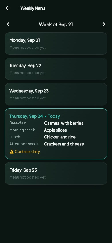 Weekly menu