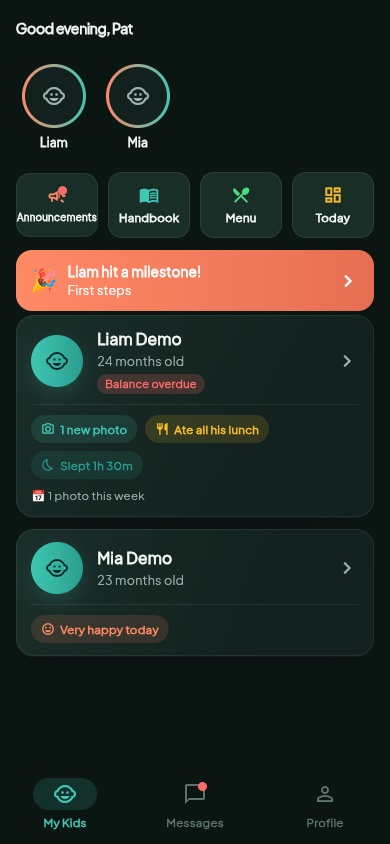 TotBridge parent home screen